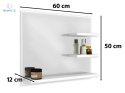 FURNIDESIGN - lustro łazienkowe LX z 3 półkami białe, 60x50 cm, prawe