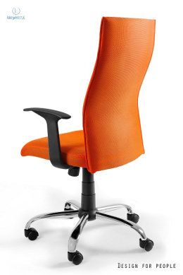 UNIQUE - nowoczesny fotel biurowy obrotowy BLACK ON BLACK, pomarańczowy