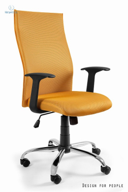 UNIQUE - nowoczesny fotel biurowy obrotowy BLACK ON BLACK, żółty