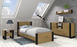 BIM FURNITURE - jednoosobowe, nowoczesne łóżko ze stelażem MONDI, 90x200 cm - kolor dąb artisan