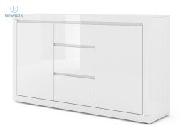 BIM FURNITURE - nowoczesna, duża komoda z 3 szufladami BELLO BIANCO III, 150x89 cm - biały mat/biały połysk