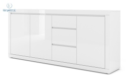 BIM FURNITURE - nowoczesna, duża komoda z 3 szufladami BELLO BIANCO IV, 195x89 cm - biały mat/biały połysk