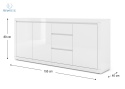 BIM FURNITURE - nowoczesna, duża komoda z 3 szufladami BELLO BIANCO IV, 195x89 cm - biały mat/biały połysk