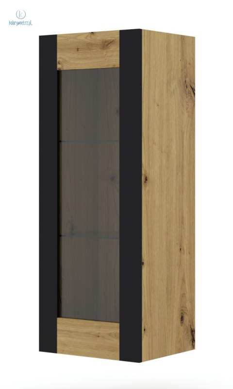 BIM FURNITURE - nowoczesna/loftowa wisząca witryna do pokoju/salonu MONDI 125 , 125x48 cm - kolor dąb artisan