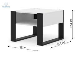 BIM FURNITURE - nowoczesny/loftowy mały stolik kawowy z półką MONDI , 60x60 cm, biały mat
