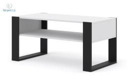 BIM FURNITURE - nowoczesny/loftowy stolik kawowy z półką MONDI , 100x53 cm, biały mat