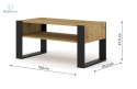 BIM FURNITURE - nowoczesny/loftowy stolik kawowy z półką MONDI , 100x53 cm kolor dąb artisan