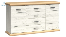 JARSTOL - duża komoda w stylu prowansalskim z 4 szufladami KORA K-7 , 161x92 cm - dąb biały/kraft złoty