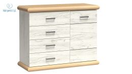 JARSTOL - klasyczna komoda w stylu prowansalskim z 4 szufladami KORA K-10 , 115x92 cm - dąb biały/kraft złoty