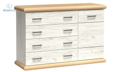 JARSTOL - klasyczna komoda w stylu prowansalskim z 4 szufladami KORA K-9 , 136x92 cm - dąb biały/kraft złoty