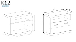 JARSTOL - mała szafka RTV w stylu prowansalskim KORA K-12, 97x75 cm - dąb biały/kraft złoty