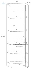 BIM FURNITURE - nowoczesna, loftowa witryna z 4 półkami NUKA E, 188x58 cm - kolor dąb artisan