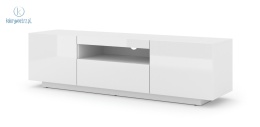 BIM FURNITURE - nowoczesna, uniwersalna szafka RTV wisząca/stojąca AURA-150, 150x42 cm - biały połysk