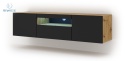 BIM FURNITURE - nowoczesna, uniwersalna szafka RTV wisząca/stojąca AURA-150, 150x42 cm - dąb artisan/czarny mat