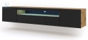 BIM FURNITURE - nowoczesna, uniwersalna szafka RTV wisząca/stojąca AURA-200, 200x42 cm - dąb artisan/czarny mat