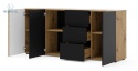 BIM FURNITURE - nowoczesna/loftowa komoda z szufladami AURIS 3D3S, 180x82 cm - dąb artisan/czarny