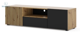 BIM FURNITURE - nowoczesna/loftowa szafka RTV stojąca AURIS 150, 150x42 cm - dąb artisan/czarny mat