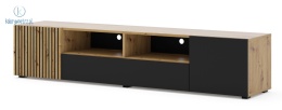 BIM FURNITURE - nowoczesna/loftowa szafka RTV stojąca AURIS 200, 200x42 cm - dąb artisan/czarny mat