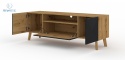 BIM FURNITURE - nowoczesna/loftowa szafka RTV stojąca LUXI 160, 160x56 cm - dąb artisan/czarny mat