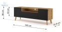 BIM FURNITURE - nowoczesna/loftowa szafka RTV stojąca LUXI 160, 160x56 cm - dąb artisan/czarny mat