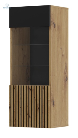 BIM FURNITURE - nowoczesna/loftowa wisząca witryna do pokoju/salonu AURIS 1D, 115x45 cm - kolor dąb artisan/czarny mat
