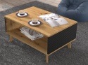 BIM FURNITURE - nowoczesny/loftowy stolik kawowy z półką LUXI 90, 90x60 cm, kolor dąb artisan/czarny mat