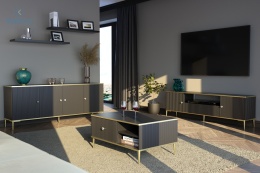 BIM FURNITURE - stolik kawowy glamour z szufladą i półką PETRA, 90x60x43 cm kolor czarny mat