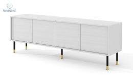 BIM FURNITURE - nowoczesna elegancka szafka RTV SHERWOOD 180-4D FREZ, 180x60 cm - kolor biały mat