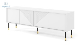 BIM FURNITURE - nowoczesna elegancka szafka RTV WOODY 180-4D, 180x61 cm - kolor biały mat