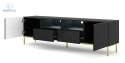 BIM FURNITURE - nowoczesna elegancka szafka RTV z szufladami RAVENNA DIAMOND 200D2S2, 200x58 cm - kolor czarny połysk