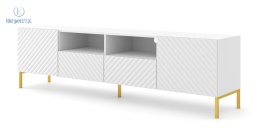 BIM FURNITURE - nowoczesna elegancka szafka RTV z szufladami SURF 200D2S2, 200x56 cm - kolor biały mat