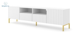 BIM FURNITURE - nowoczesna elegancka szafka RTV z szufladami WAVE 200D2S, 200x56 cm - kolor biały mat