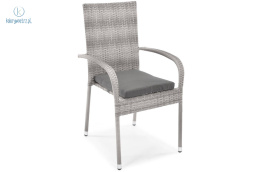 FERTONE - krzesło ogrodowe/tarasowe z technorattanu + poduszka MALAGA, szare