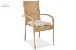 FERTONE - krzesło ogrodowe/tarasowe z technorattanu + poduszka MALAGA, beżowe/słomkowe