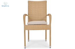 FERTONE - krzesło ogrodowe/tarasowe z technorattanu + poduszka MALAGA, beżowe/słomkowe