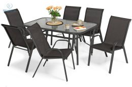 FERTONE - metalowy stół ogrodowy/tarasowy dla 6 osób PORTO, 150x90 cm kolor czarny