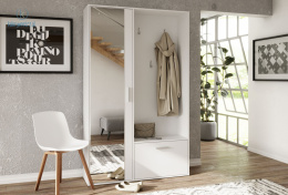 JARSTOL - nowoczesna garderoba z lustrem do przedpokoju BIS, 195x120 cm - kolor biel alpejska