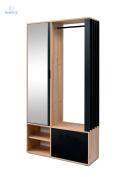 JARSTOL - nowoczesna garderoba z lustrem do przedpokoju MILO, 189x100 cm - kolor dąb artisan/czarny