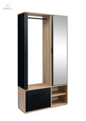 JARSTOL - nowoczesna garderoba z lustrem do przedpokoju MILO, 189x100 cm - kolor dąb artisan/czarny