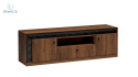 JARSTOL - nowoczesna szafka RTV z sosnową deską i LED SENESI S7, 160x51 cm - kolor orzech warmia