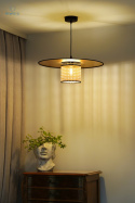 DUOLLA - lampa wisząca z abażurem TOKYO GLAMOUR RATTAN, złota/słomkowa