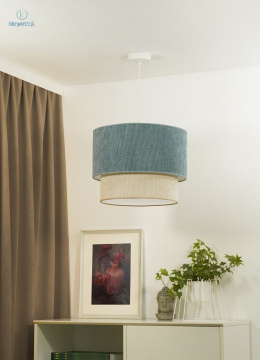 DUOLLA - nowoczesna lampa wisząca z abażurem CORDUROY DOUBLE, 40x30 cm miętowy/beżowy